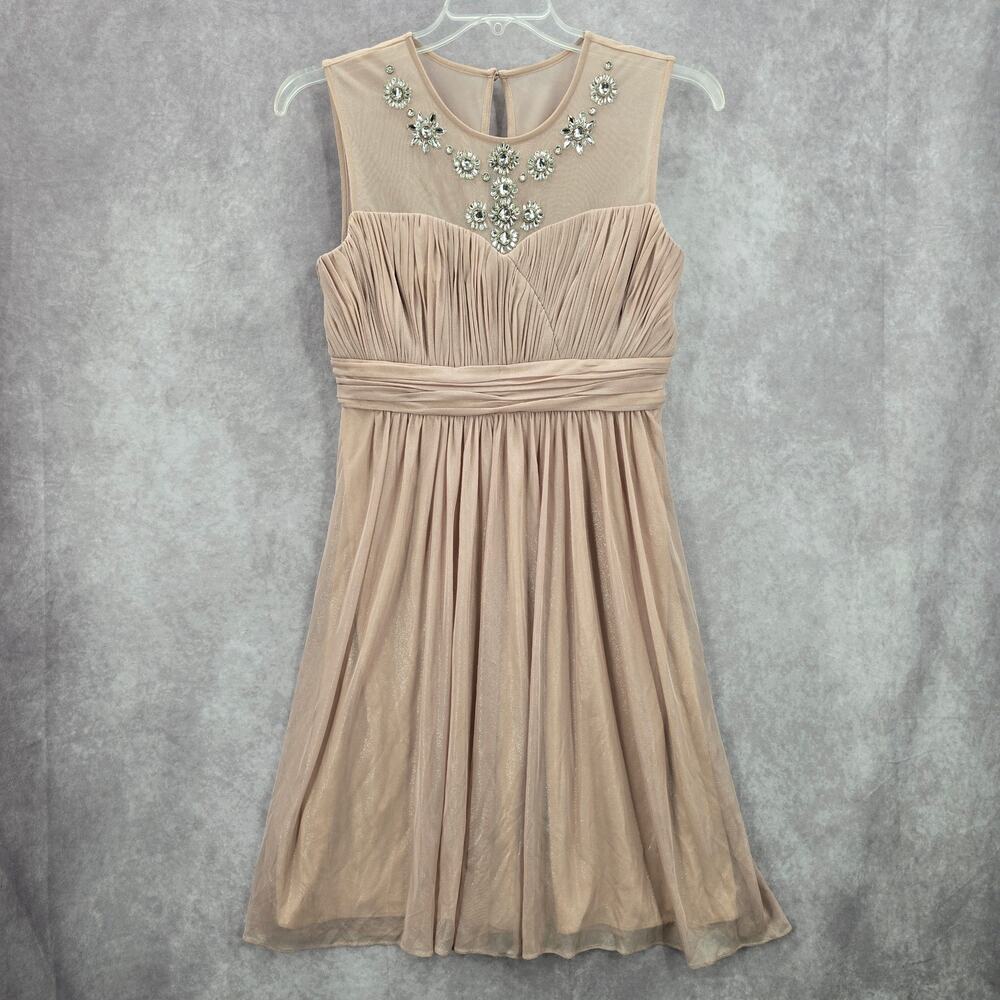 Calvin Klein Gold Flare‎ Rhinestone Sleeveless Knee Length Mesh Dress 8 Medium